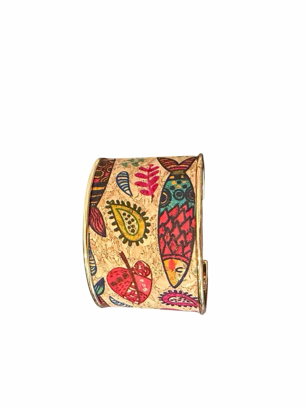 Floral & Tropical Patterned Gold-Tone Cuff Bracelet - Pink/Orange - Picture 6 of 10